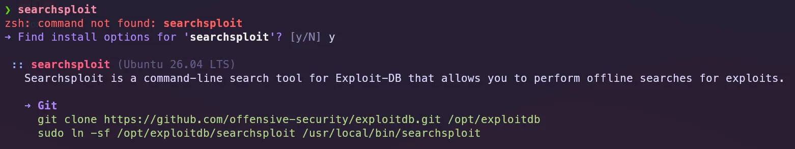 searchsploit is missing: one keypress installs it.